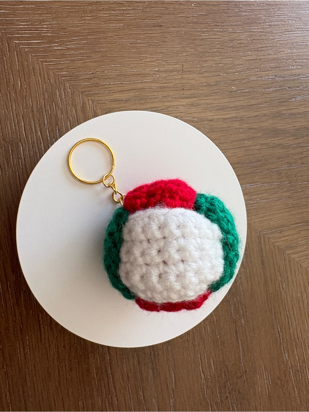 Handmade Crochet Keychain soccer ball in Red, Green & White